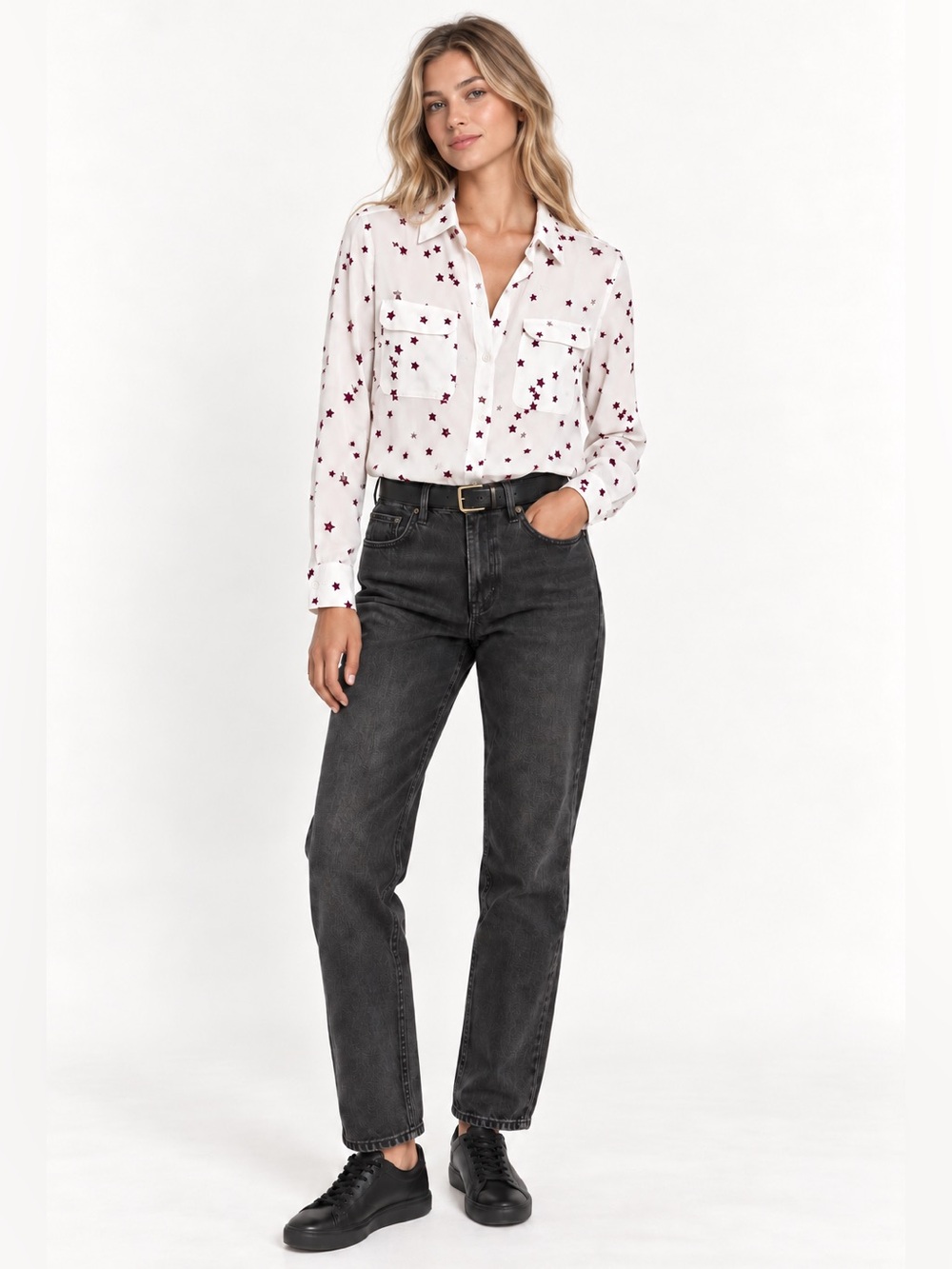 Equipment Femme Starry Night Silk Star Print Button Down Blouse White Purple XS